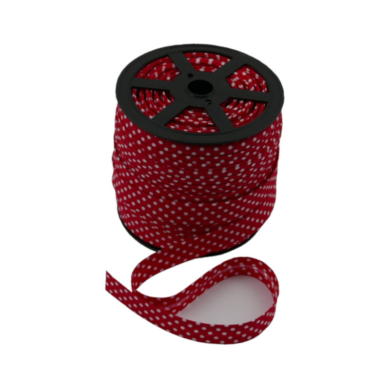 Lamówka bawełniana kropki zaprasowana dwustronnie 18 mm duża szpulka 70 mb